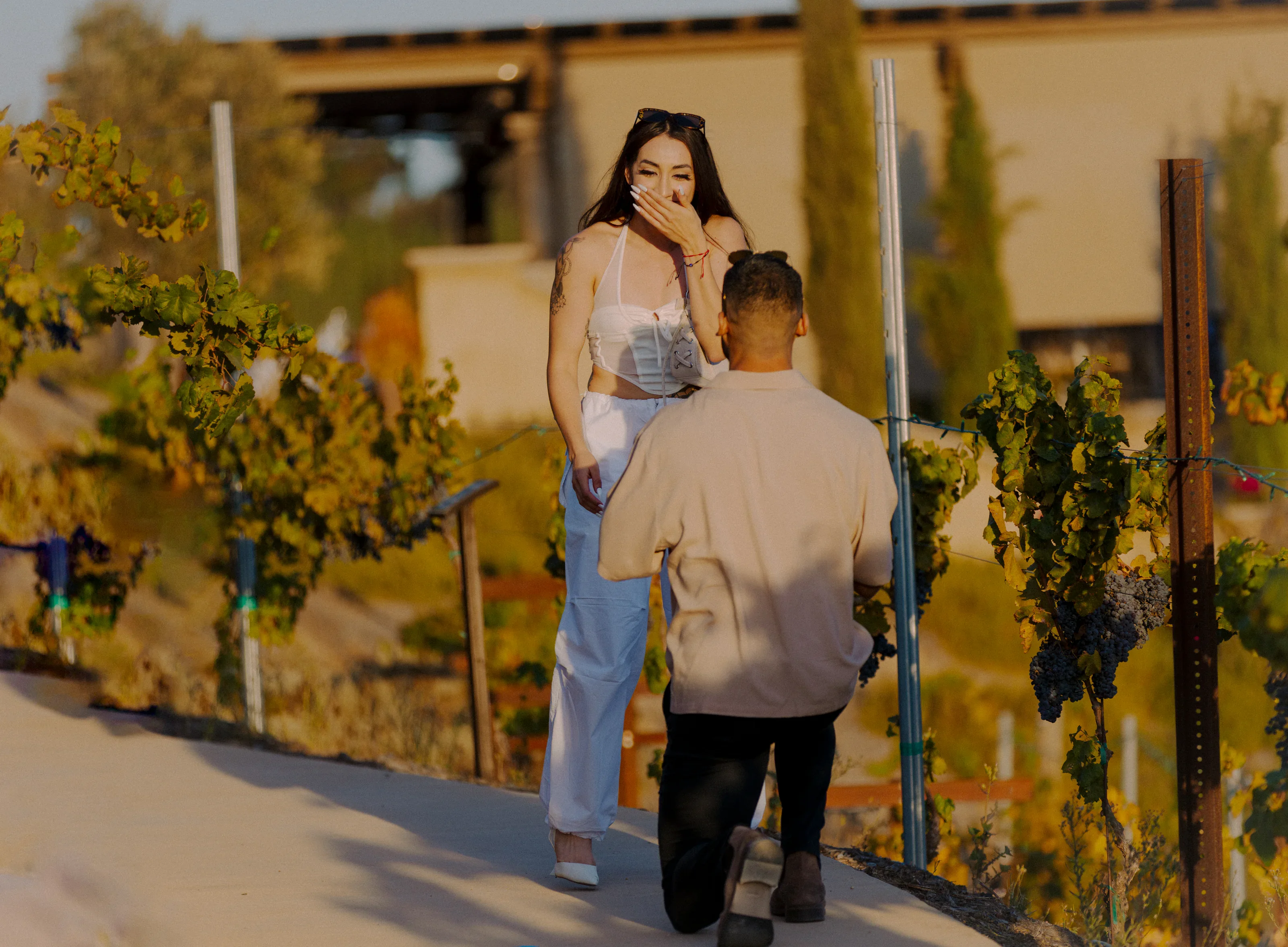 Golden-hour proposal captured from a discreet wide angle