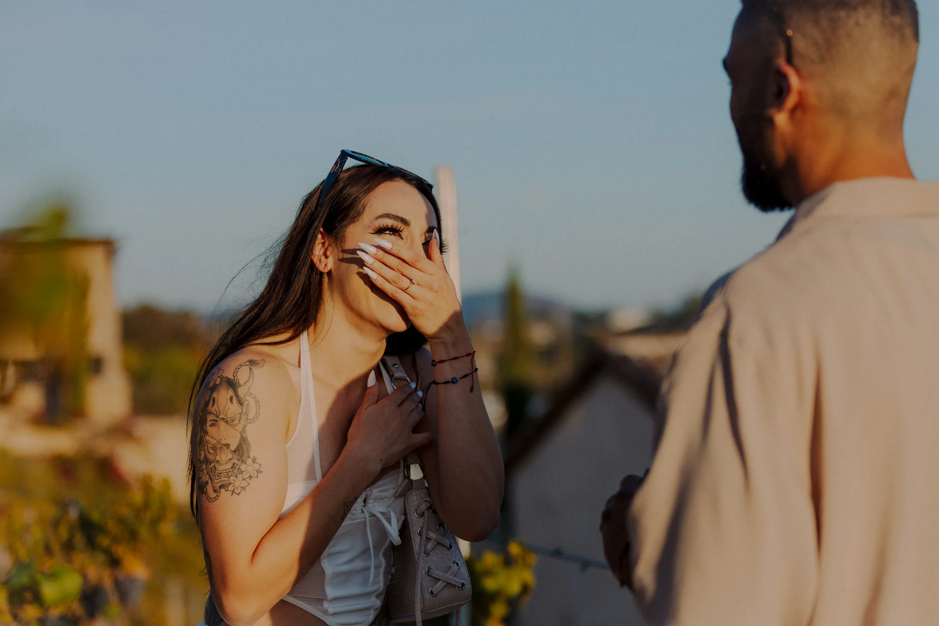 The surprised reaction immediately after the proposal