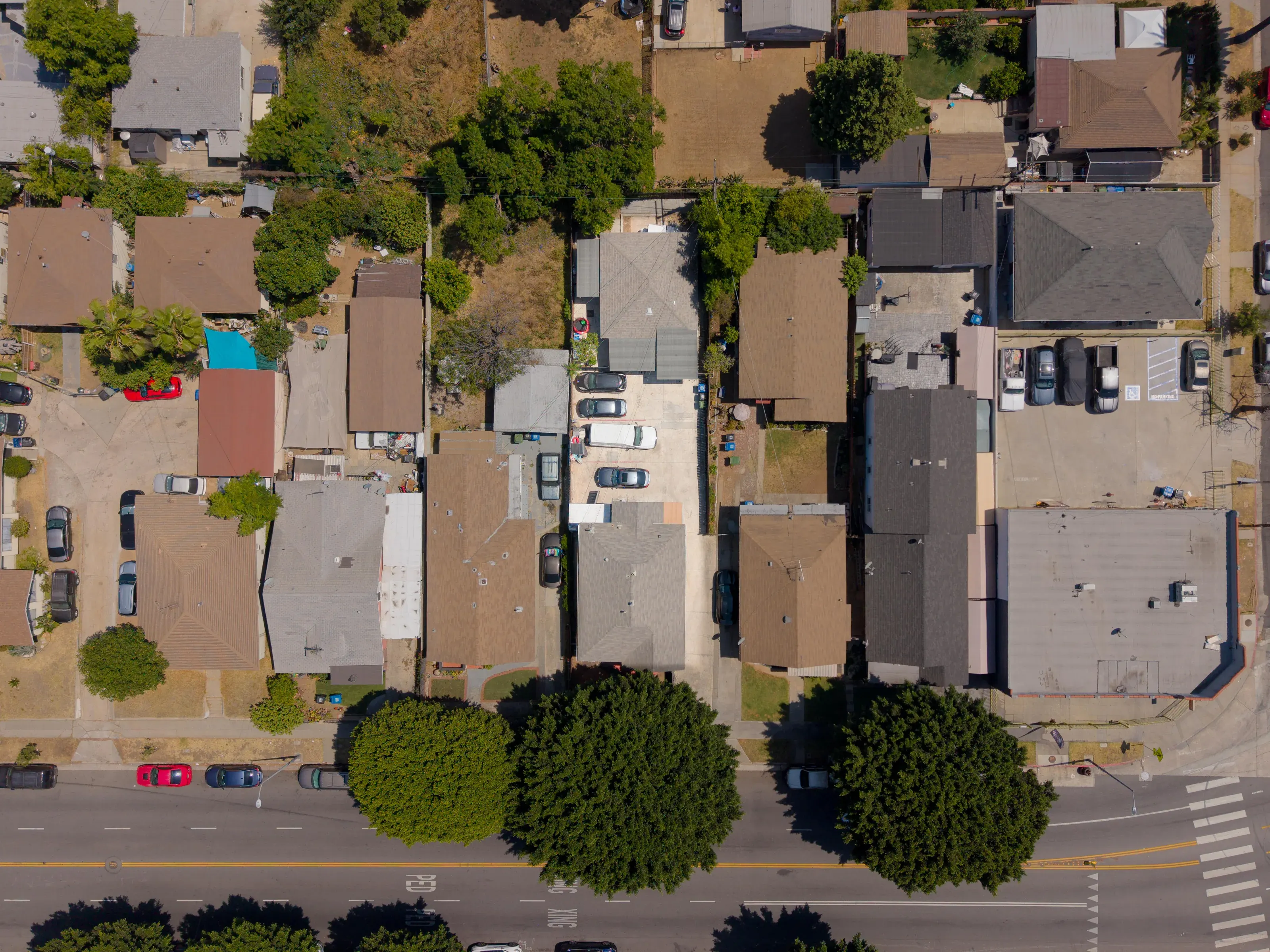 Aerial top-down view documenting a Los Angeles multi-unit property