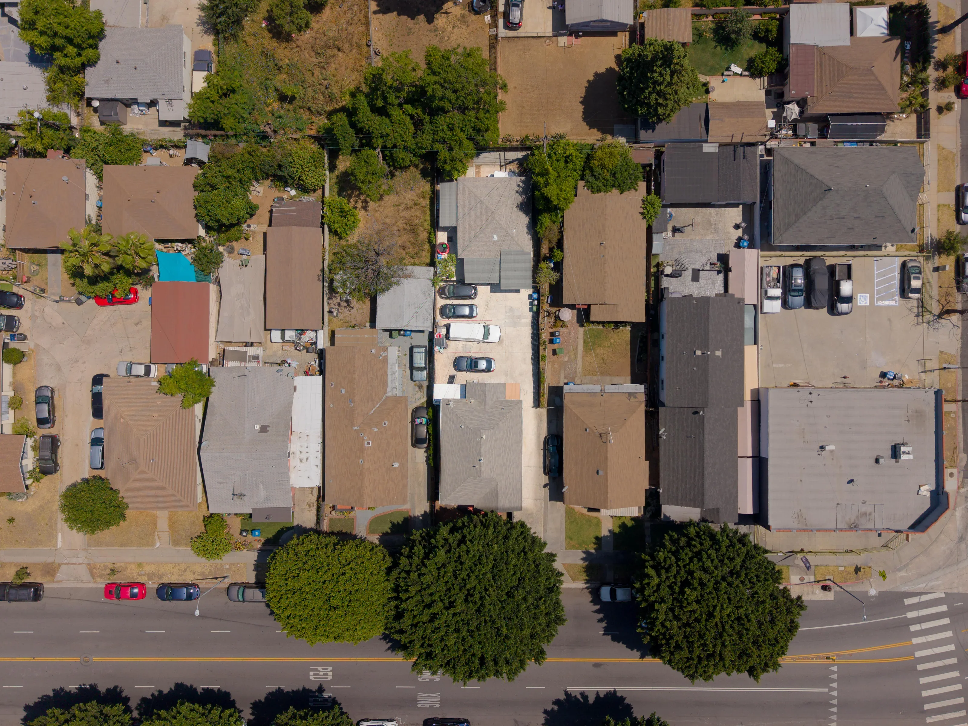 Aerial top-down view documenting a Los Angeles multi-unit property