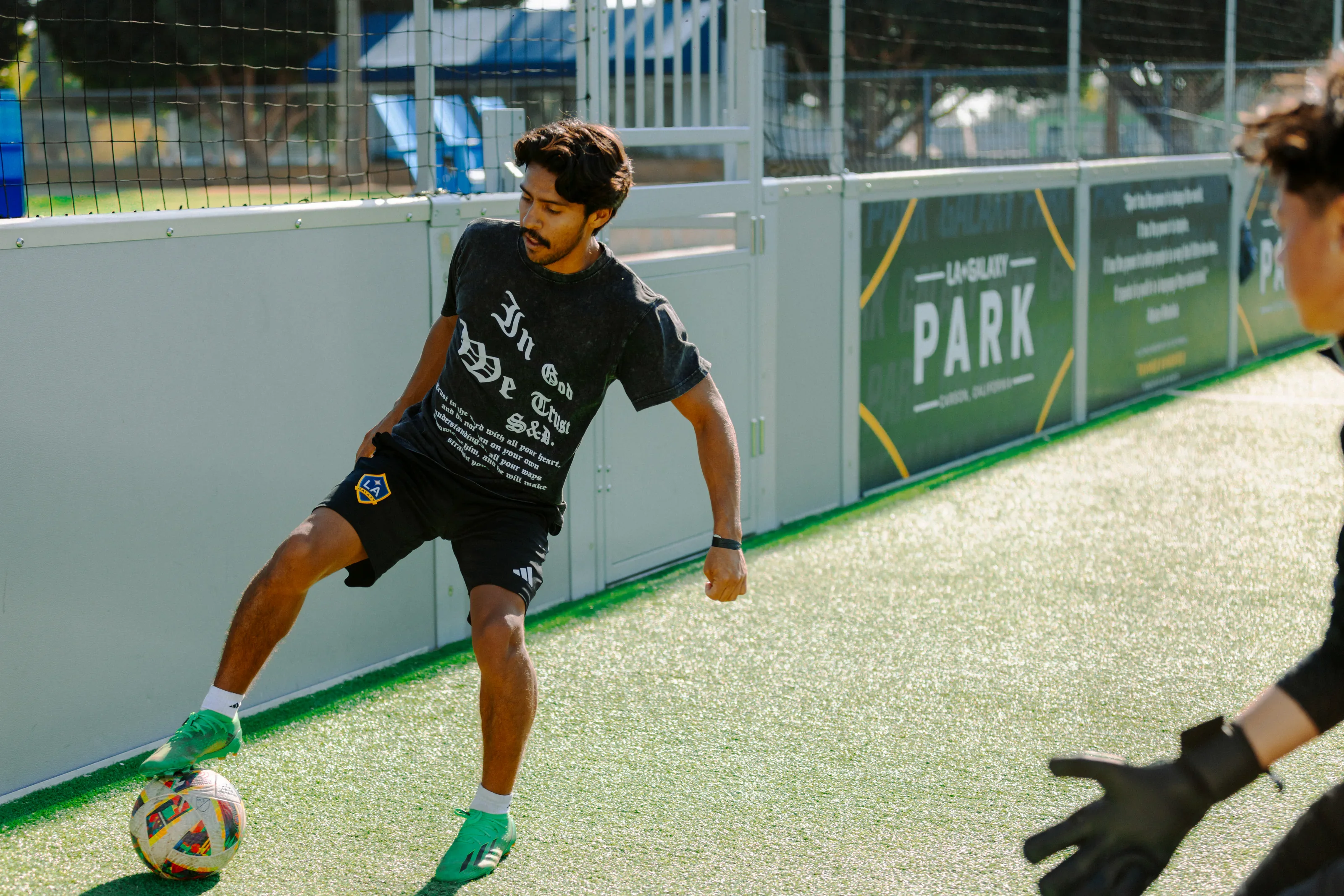 Athlete striking the ball during game action